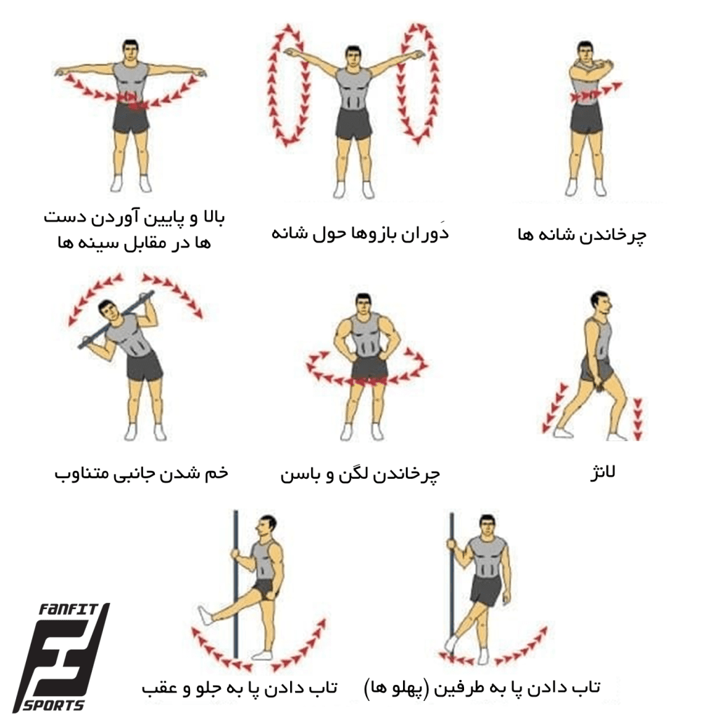 تمرینات کششی و انعطاف پذیری 3 حرکات کششی پویا برای افزایش دامنه حرکتی مفاصل مختلف بدن